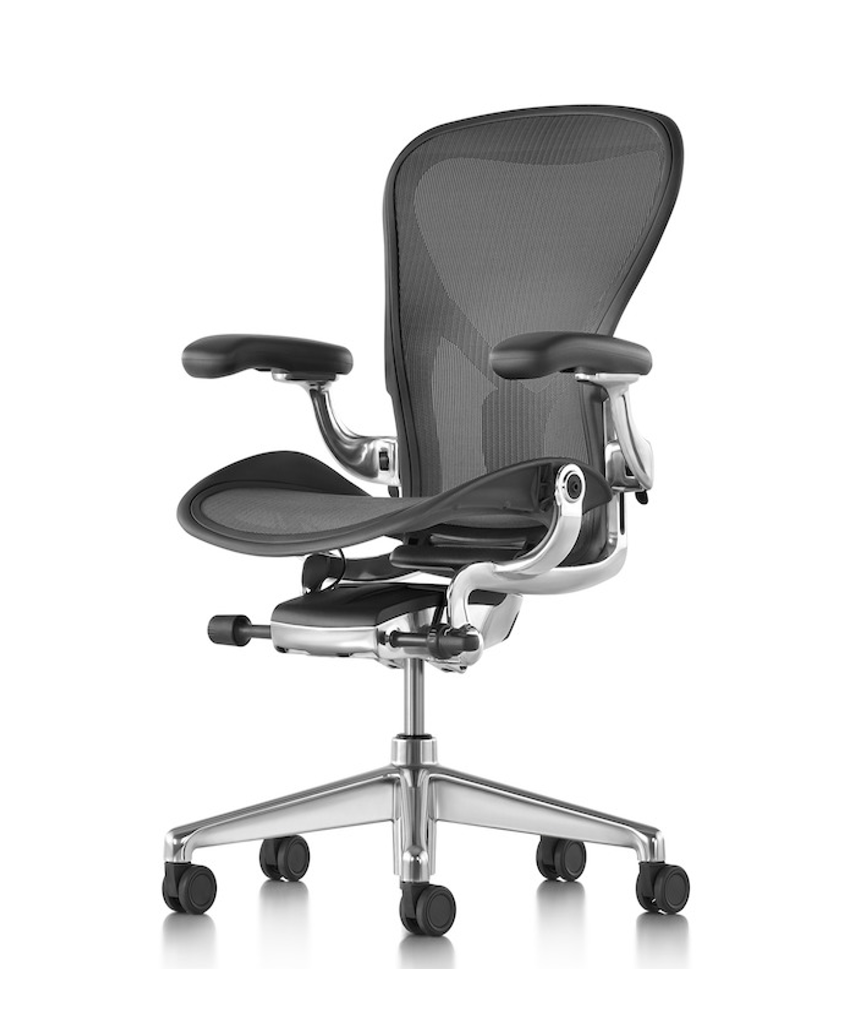 Herman Miller Aeron Chair B Graphite Polished in Stock front view aeron chair graphite in size B